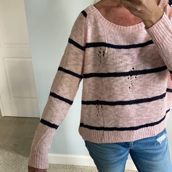 Pink & Navy Stripe Distressed Sweater - Picture 6 of 8